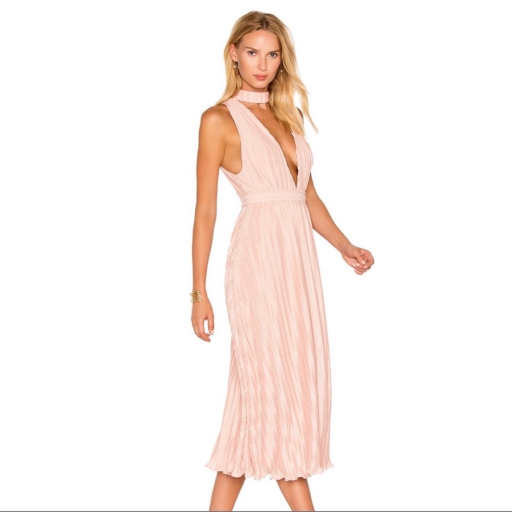 NBD PINK PLUNGING V-NECK PLEATED MIDI DRESS NWT - Picture 3 of 4